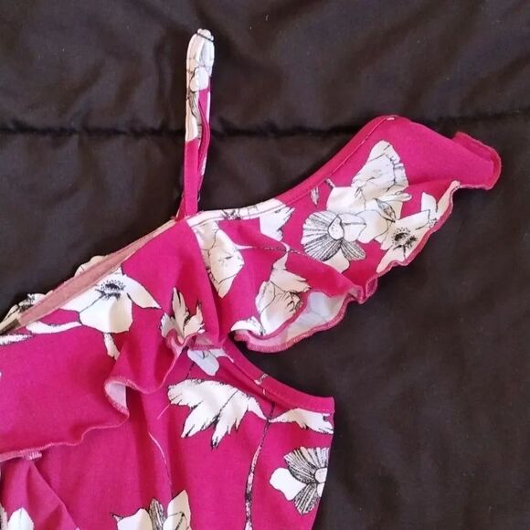 Heart Soul Pink White Floral Ruffled Cold Shoulder Surplice Bodysuit XL - Picture 5 of 14